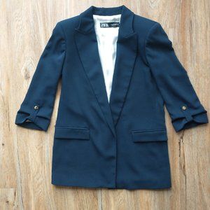 Zara Blazer with Rolled-Up Sleeves, Size S, Navy